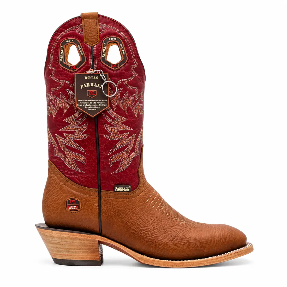 Bota Masculina Country Parrall — Caramelo com Cano Vermelho Bordado — miniatura 5