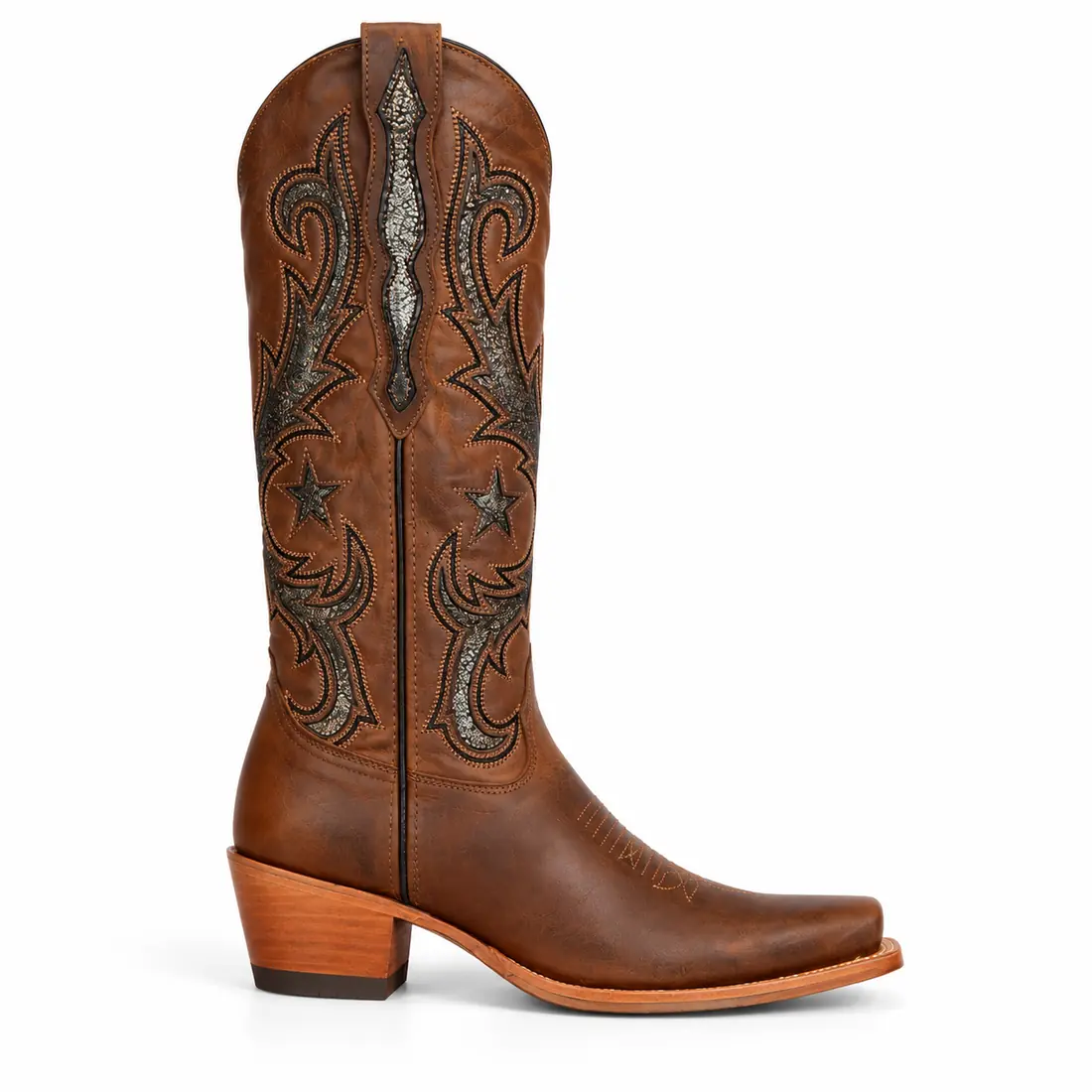 Bota Country Texana Marrom de Cano Alto com Estrelas e Arabescos — miniatura 3