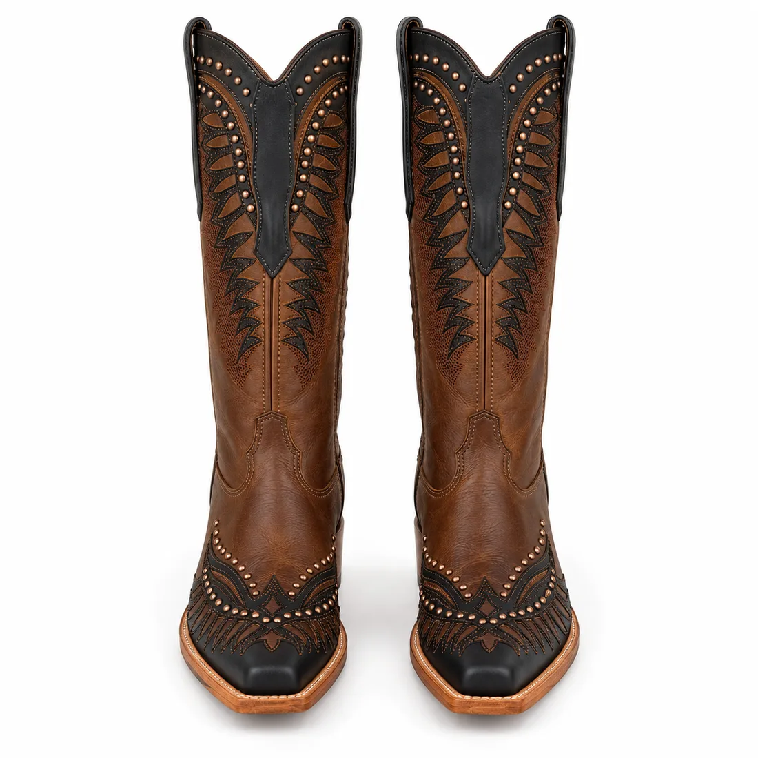 Bota Country Texana de Cano Alto Marrom e Preta com Tachas — miniatura 2