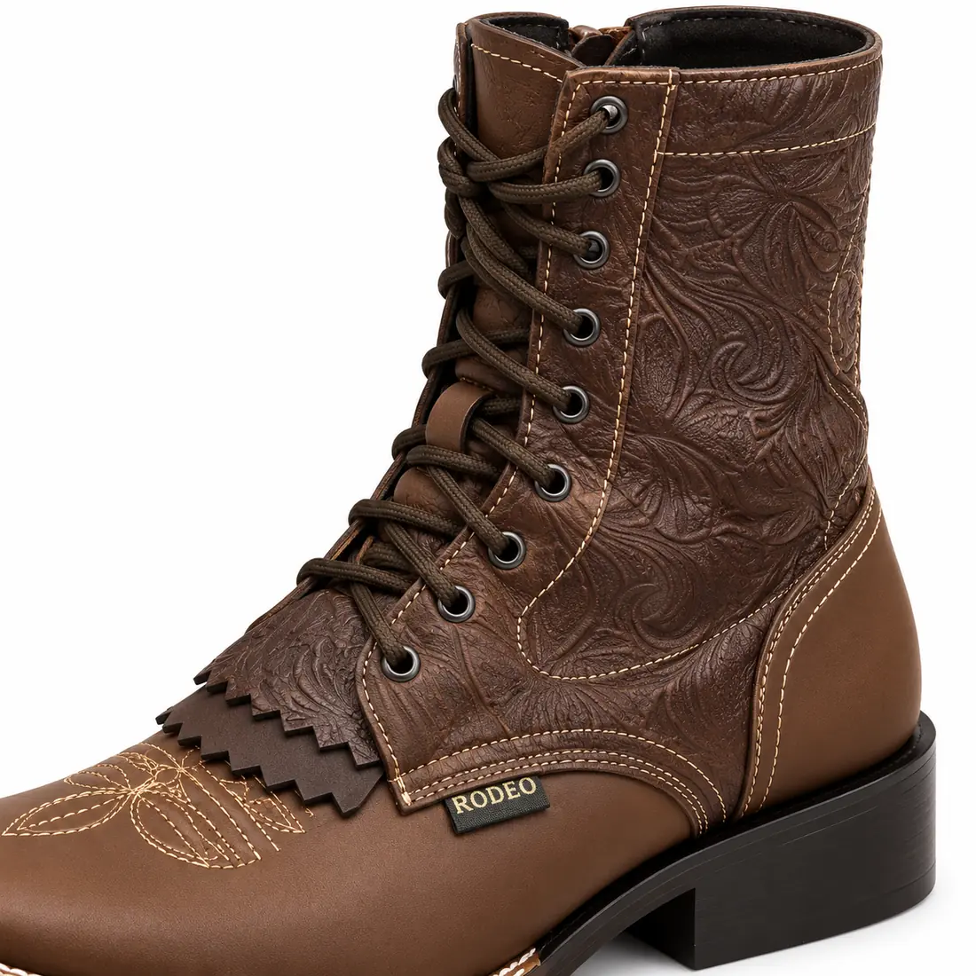 Botinha Feminina Country Marrom com Cadarço e Bordados — miniatura 5