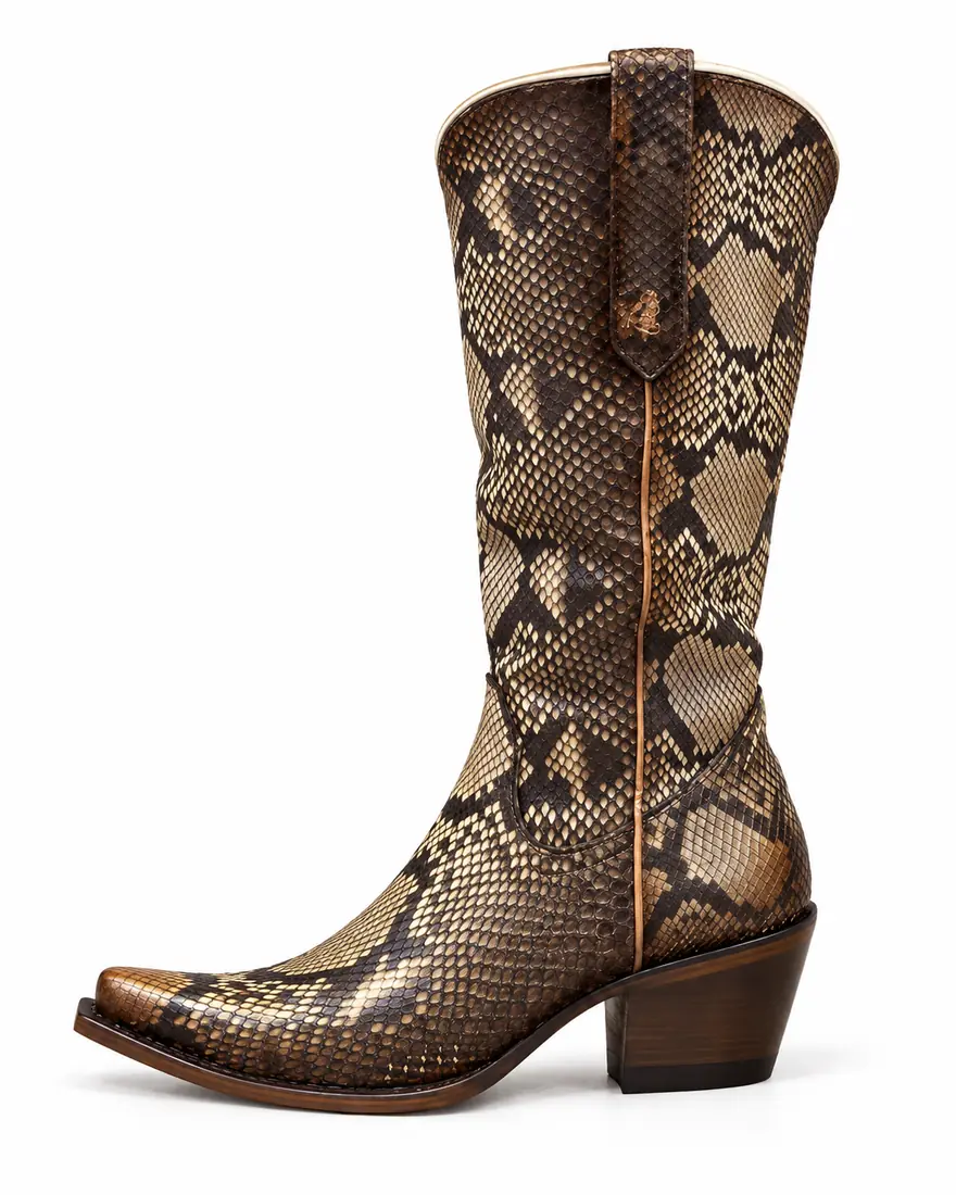 Bota Country Feminina em Couro de Cascavel — Cano Alto e Salto Bloco — miniatura 5