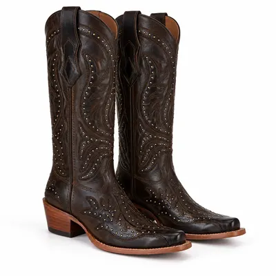 Bota Country Texana de Cano Alto com Tachas Douradas