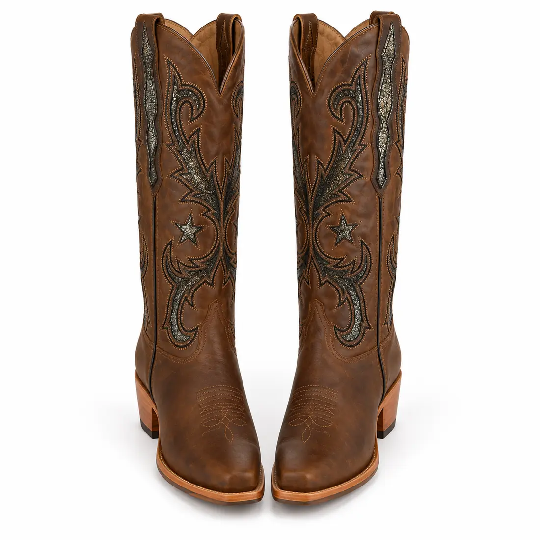 Bota Country Texana Marrom de Cano Alto com Estrelas e Arabescos — miniatura 2