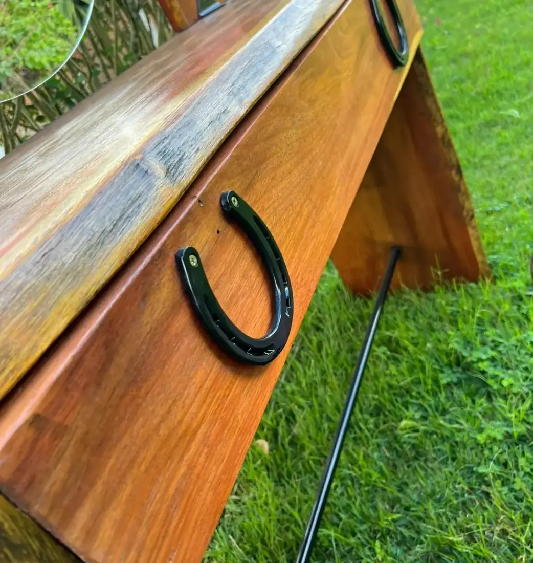 Penteadeira Rústica em Madeira com Espelho Oval — Banco de Brinde — miniatura 3