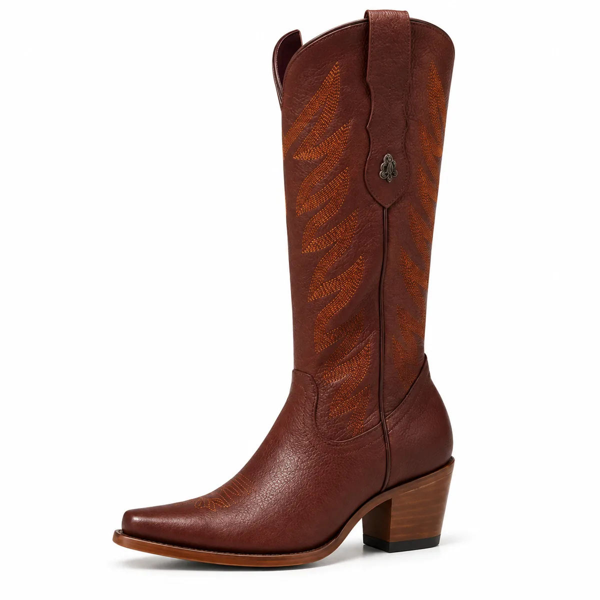 Bota Feminina Country Cano Alto Bordada Marrom — miniatura 2