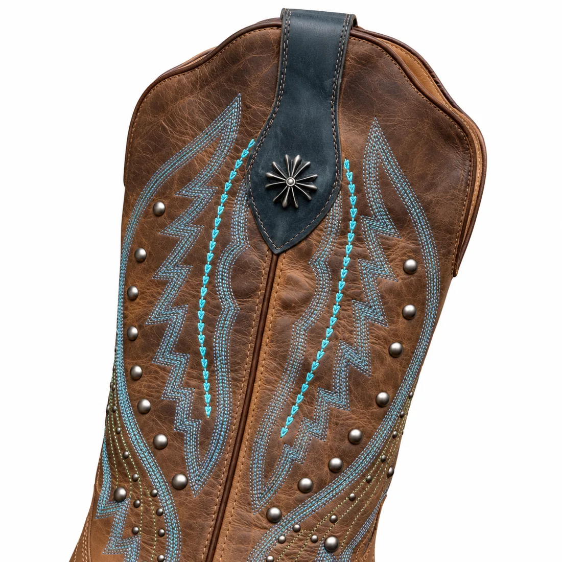 Bota Country Feminina Cano Alto Marrom com Bordados Turquesa e Tachas — miniatura 3