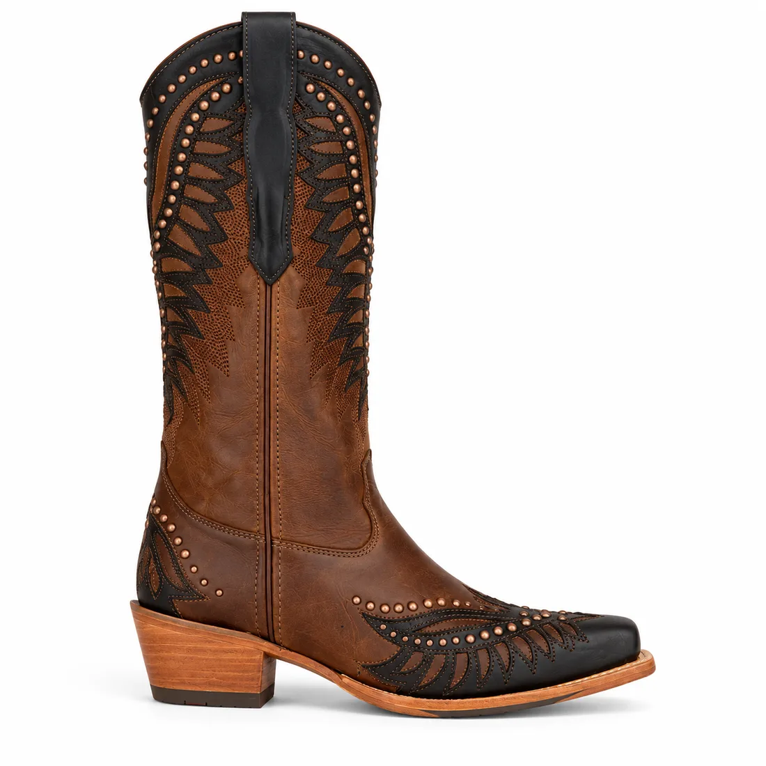 Bota Country Texana de Cano Alto Marrom e Preta com Tachas — miniatura 3
