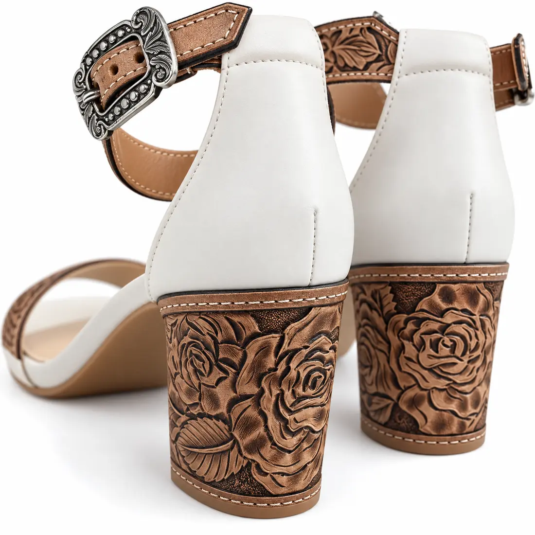 Sandália Feminina Western Floral em Couro com Salto Bloco e Detalhes Artesanais — miniatura 5