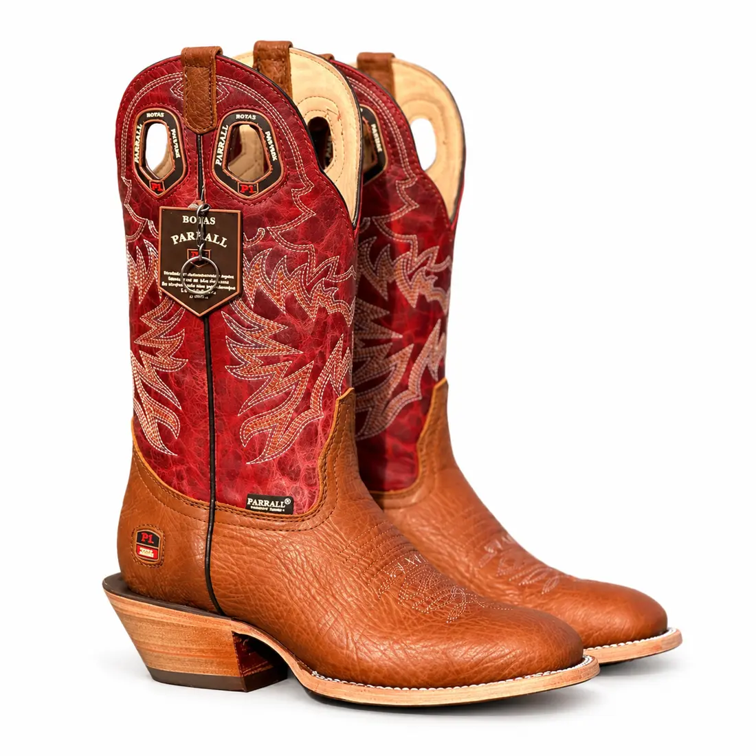 Bota Masculina Country Parrall — Caramelo com Cano Vermelho Bordado — miniatura 3