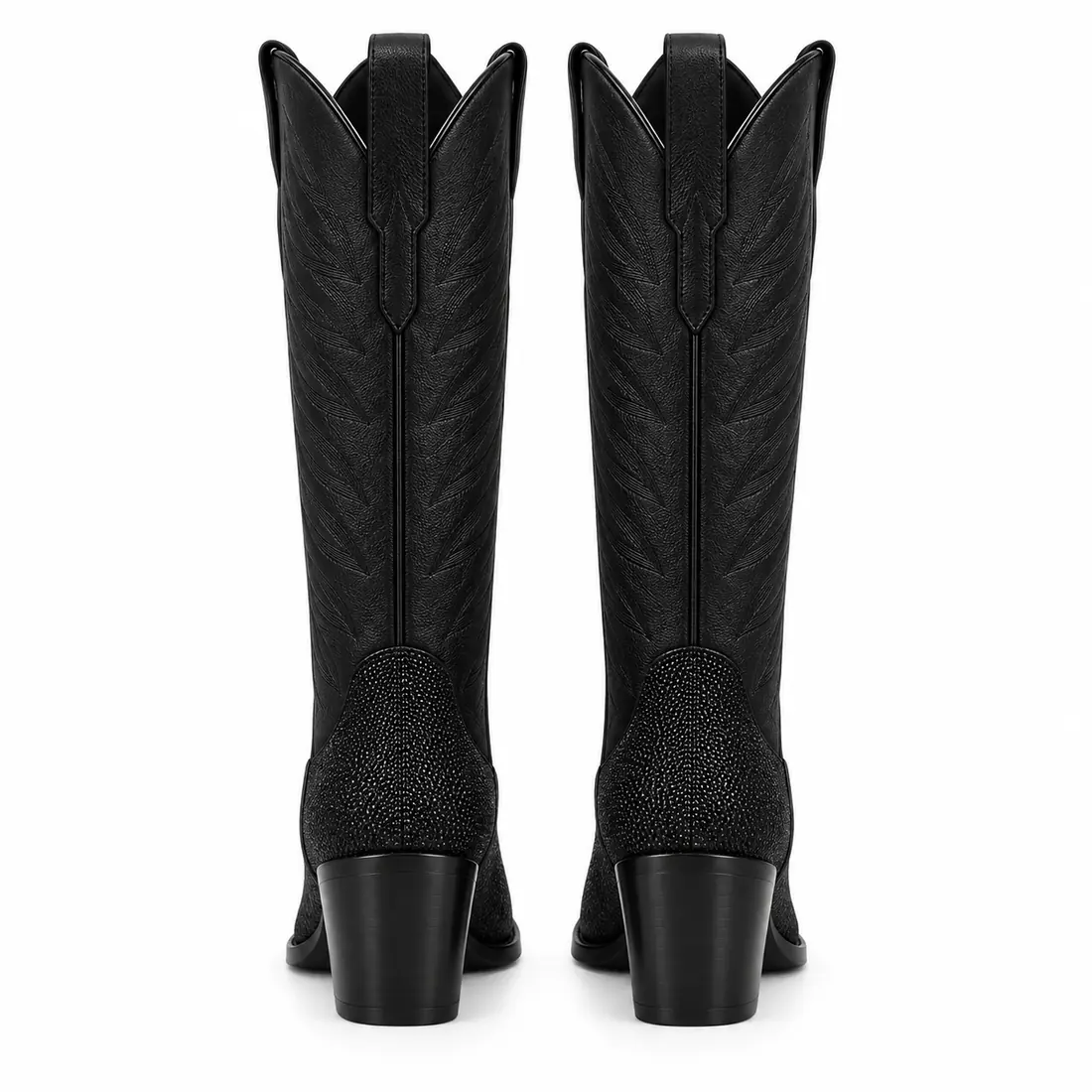 Bota Feminina Western em Couro de Arraia Preto com Detalhe Perolado — miniatura 4
