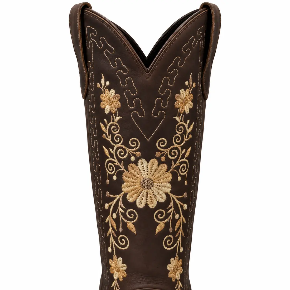 Bota Country Feminina de Cano Alto Marrom com Bordado Floral Dourado — miniatura 4