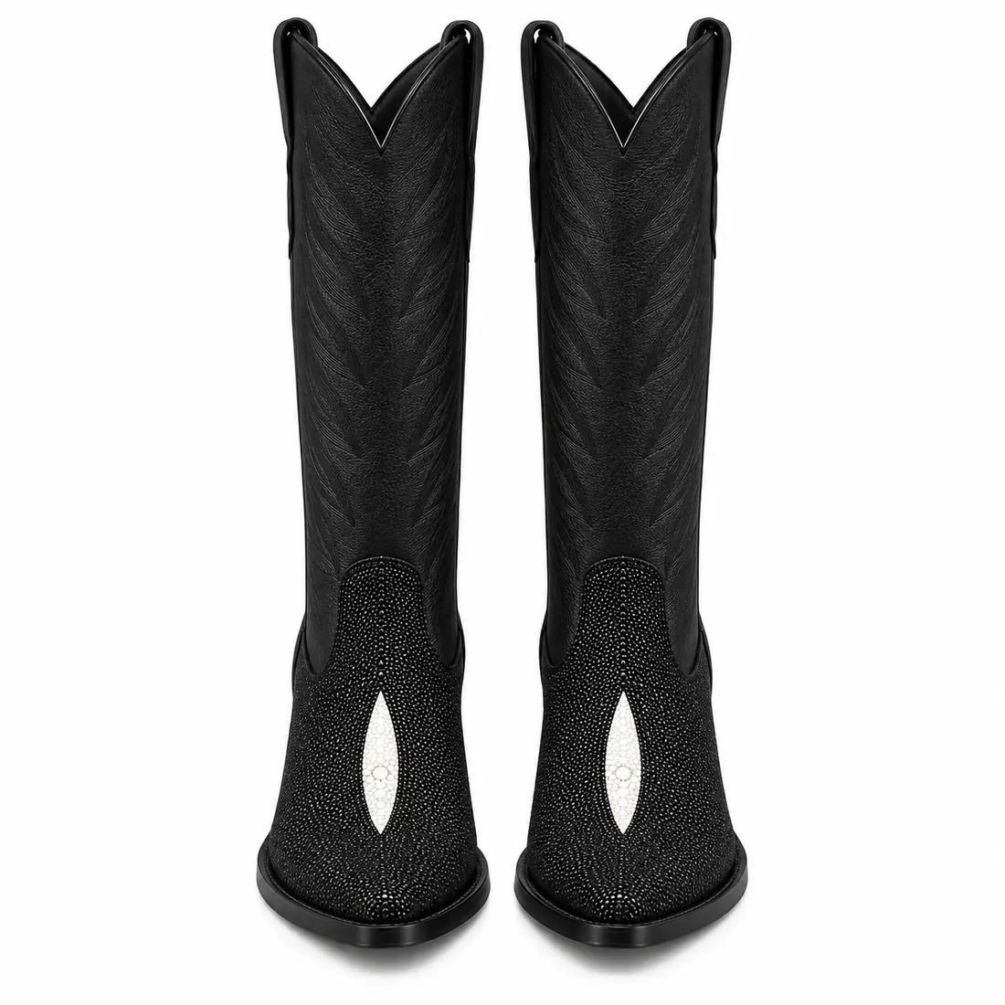 Bota Feminina Western em Couro de Arraia Preto com Detalhe Perolado — miniatura 2