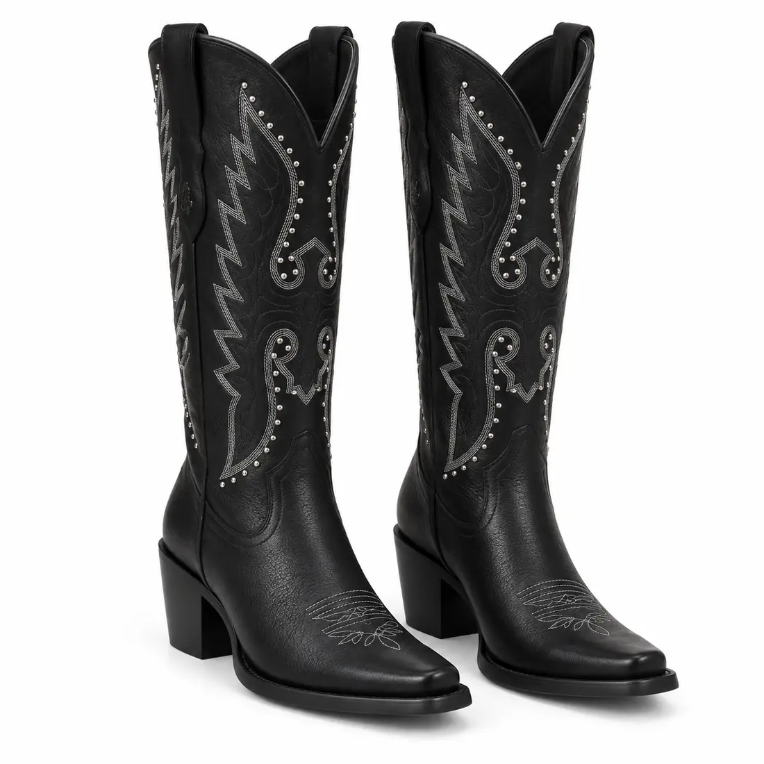 Bota Feminina Country Preta Cano Alto com Bordados e Tachas — miniatura 3