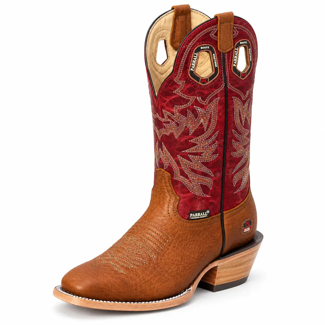Bota Masculina Country Parrall — Caramelo com Cano Vermelho Bordado — miniatura 4