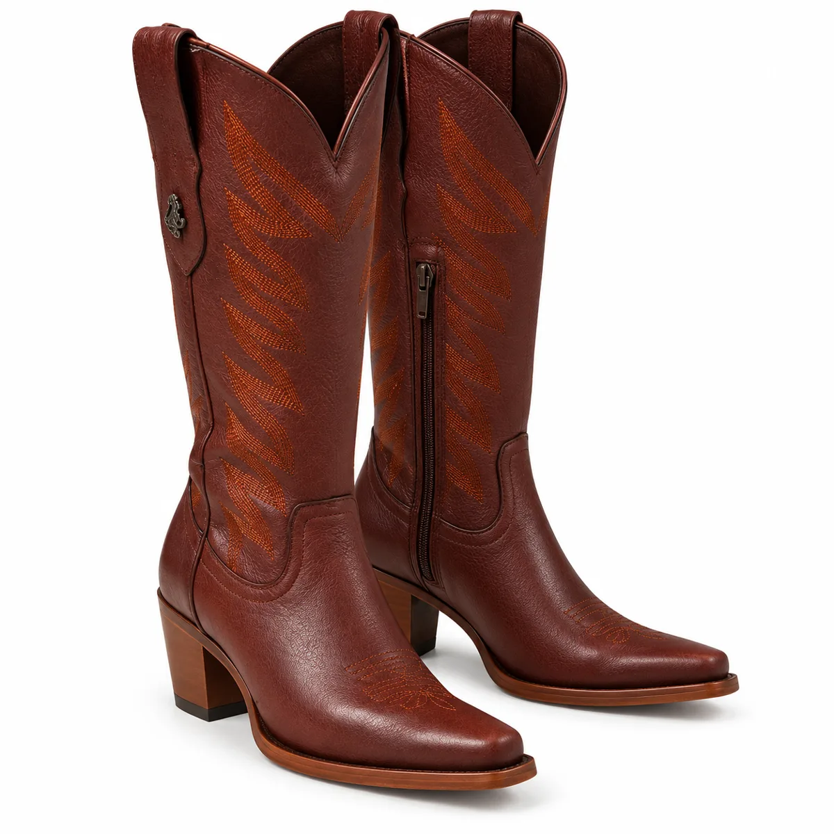 Bota Feminina Country Cano Alto Bordada Marrom — foto 1