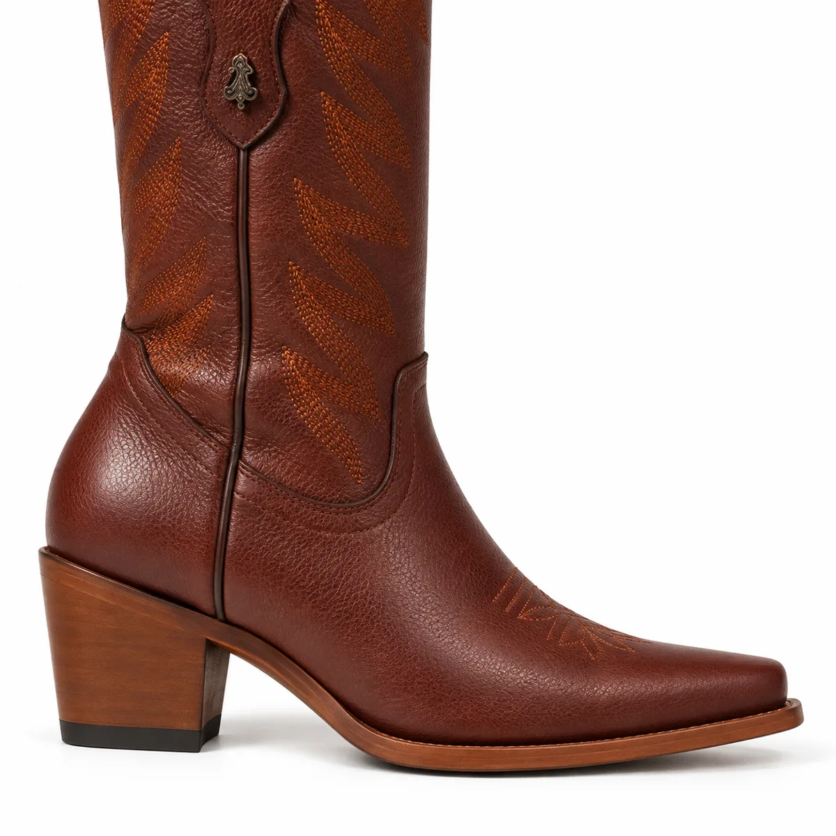 Bota Feminina Country Cano Alto Bordada Marrom — miniatura 3