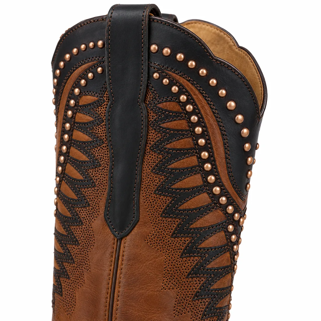 Bota Country Texana de Cano Alto Marrom e Preta com Tachas — miniatura 4