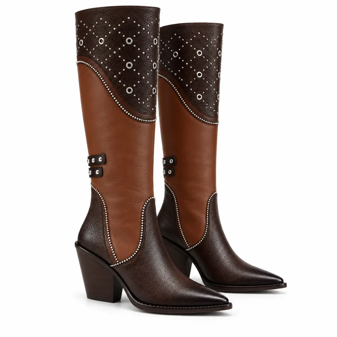 Bota Feminina Country Multicolor Cano Alto com Tachas e Ilhoses — miniatura 2