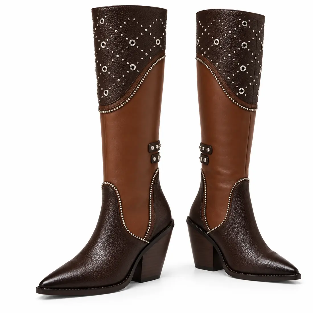 Bota Feminina Country Multicolor Cano Alto com Tachas e Ilhoses — miniatura 3