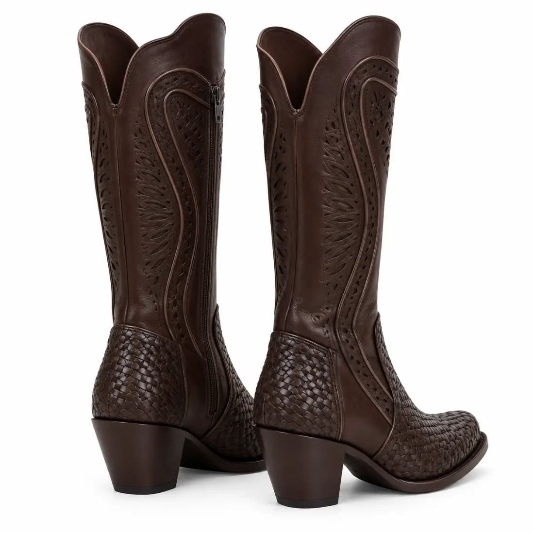 Bota Feminina Country Marrom Cano Alto com Textura Trançada — miniatura 4