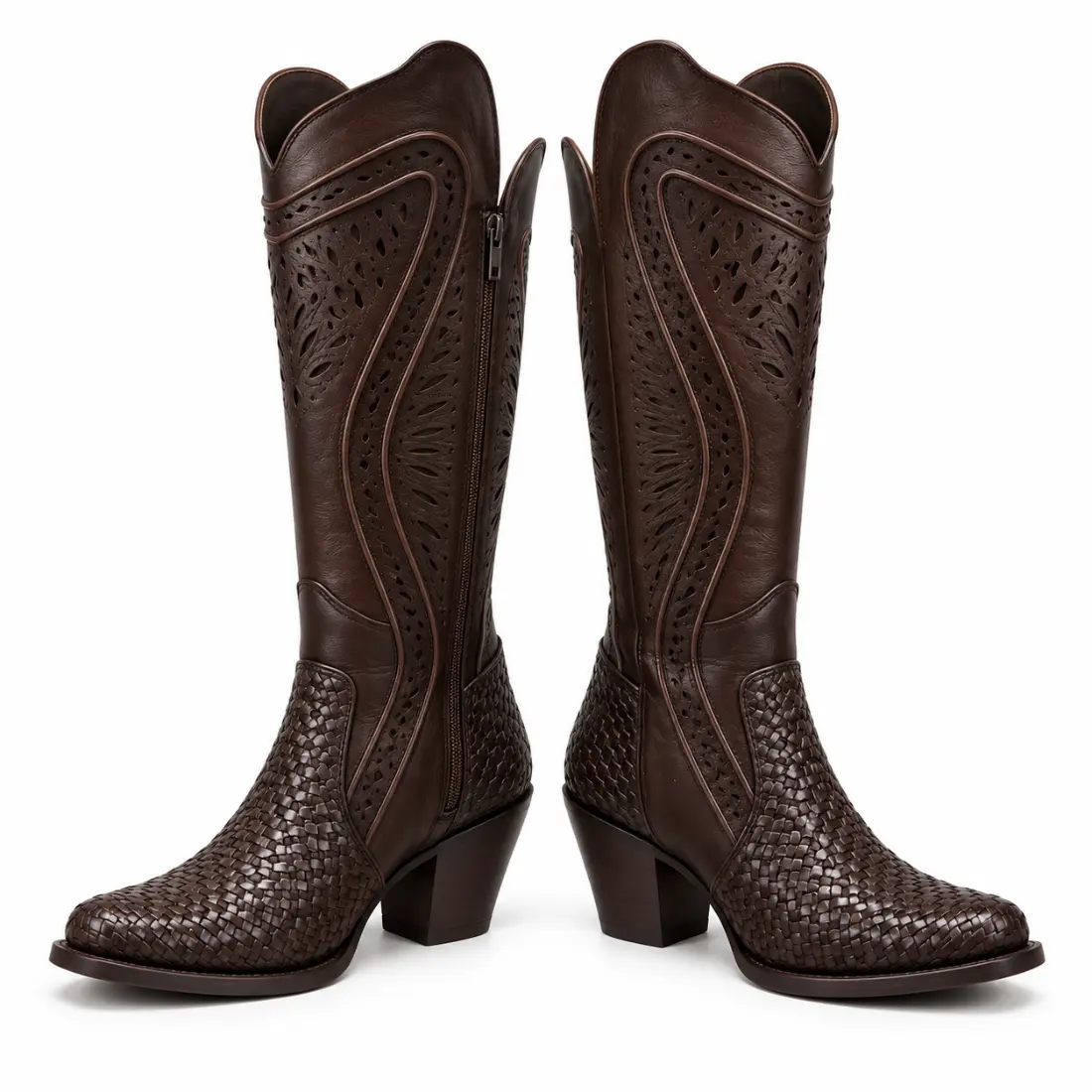 Bota Feminina Country Marrom Cano Alto com Textura Trançada — miniatura 5