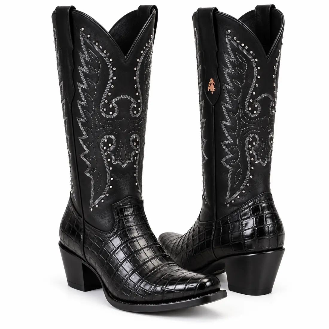 Bota Feminina Country em Couro de Crocodilo Perolado Preta — miniatura 2