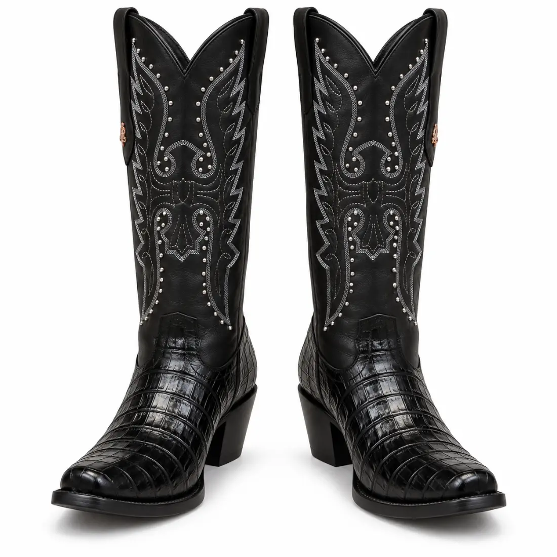 Bota Feminina Country em Couro de Crocodilo Perolado Preta — miniatura 3