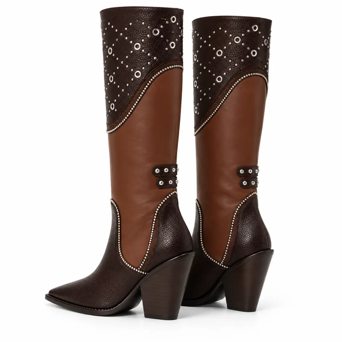 Bota Feminina Country Multicolor Cano Alto com Tachas e Ilhoses — miniatura 4