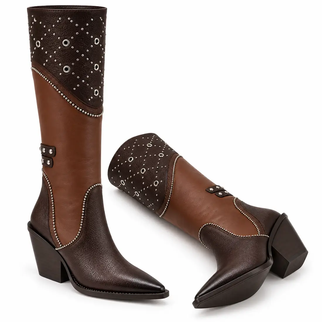 Bota Feminina Country Multicolor Cano Alto com Tachas e Ilhoses — miniatura 5