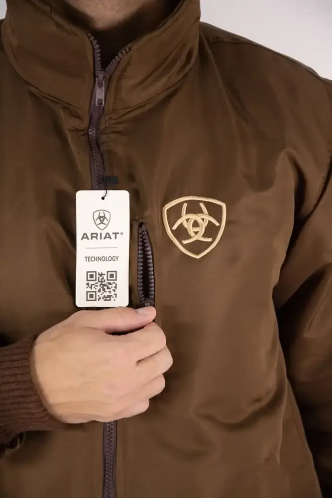 Jaqueta Masculina Ariat Nylon Bordado Marrom — miniatura 2