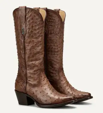 Bota Texana Feminina Exótica em Couro Legítimo de Avestruz – Marrom Café