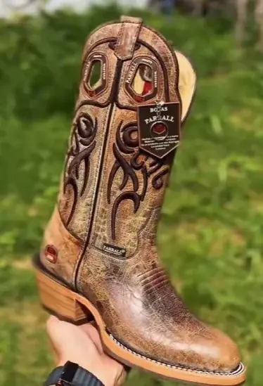 Bota Texana Masculina Parral em Couro Rústico – Tom Caramelo/Café — miniatura 2