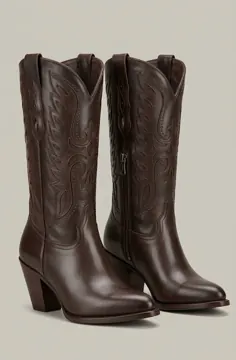 Bota Texana Feminina em Couro Marrom Café – Western Heritage